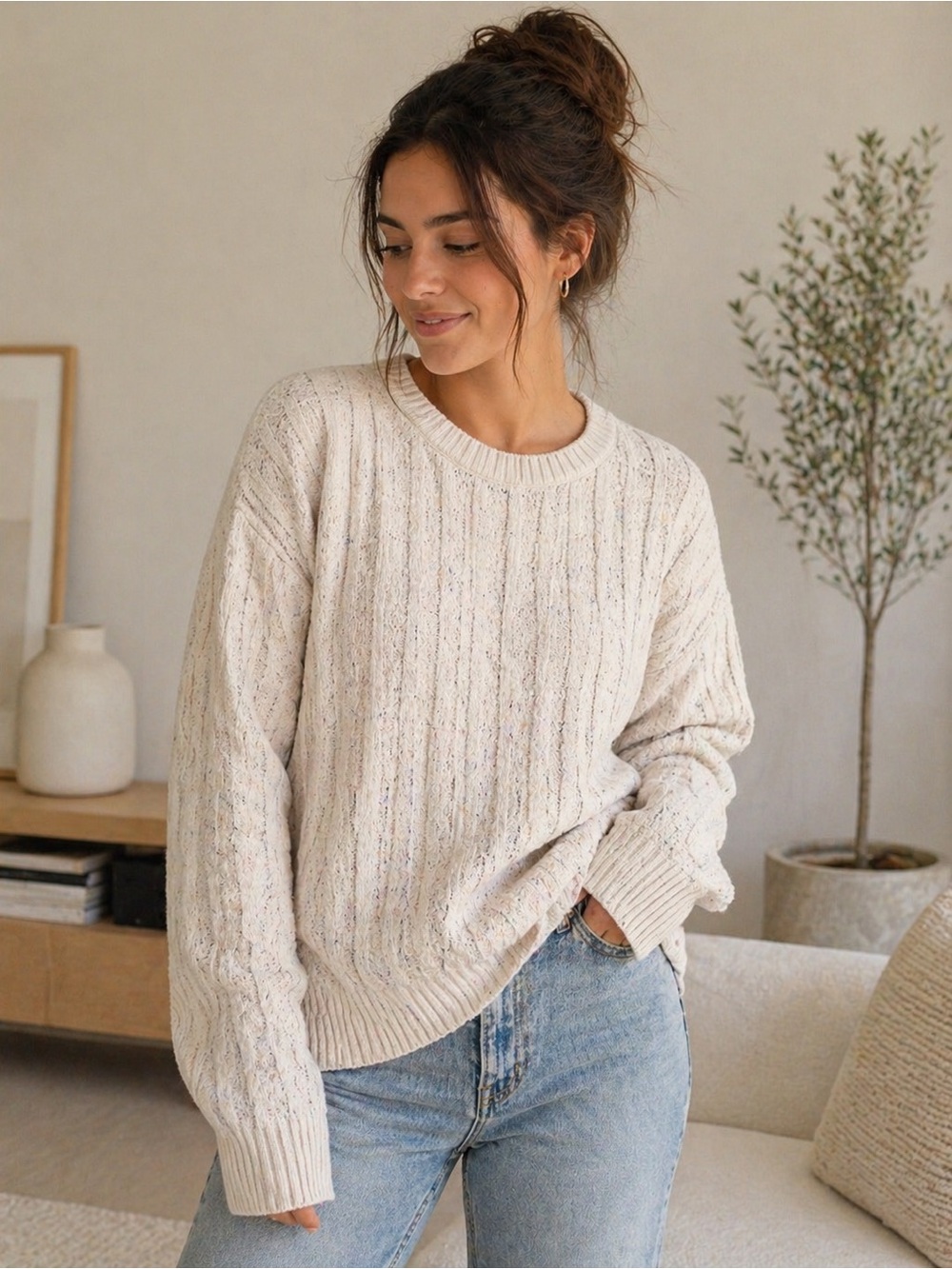 Calvin Klein Cream Cable Crewneck Sweater